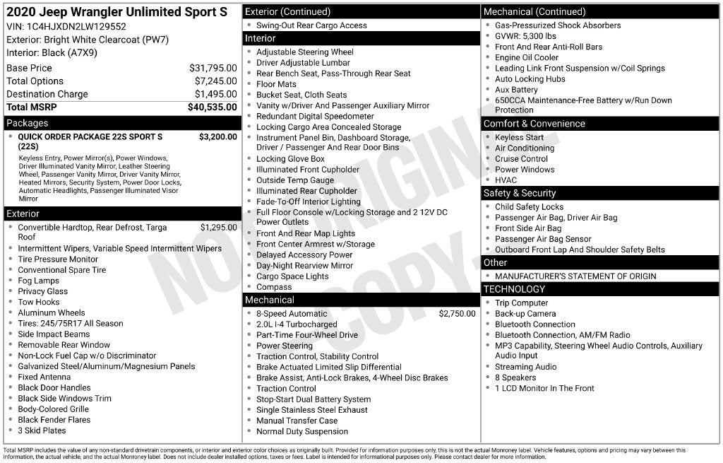 2020 Jeep Wrangler Unlimited Sport S 4x4