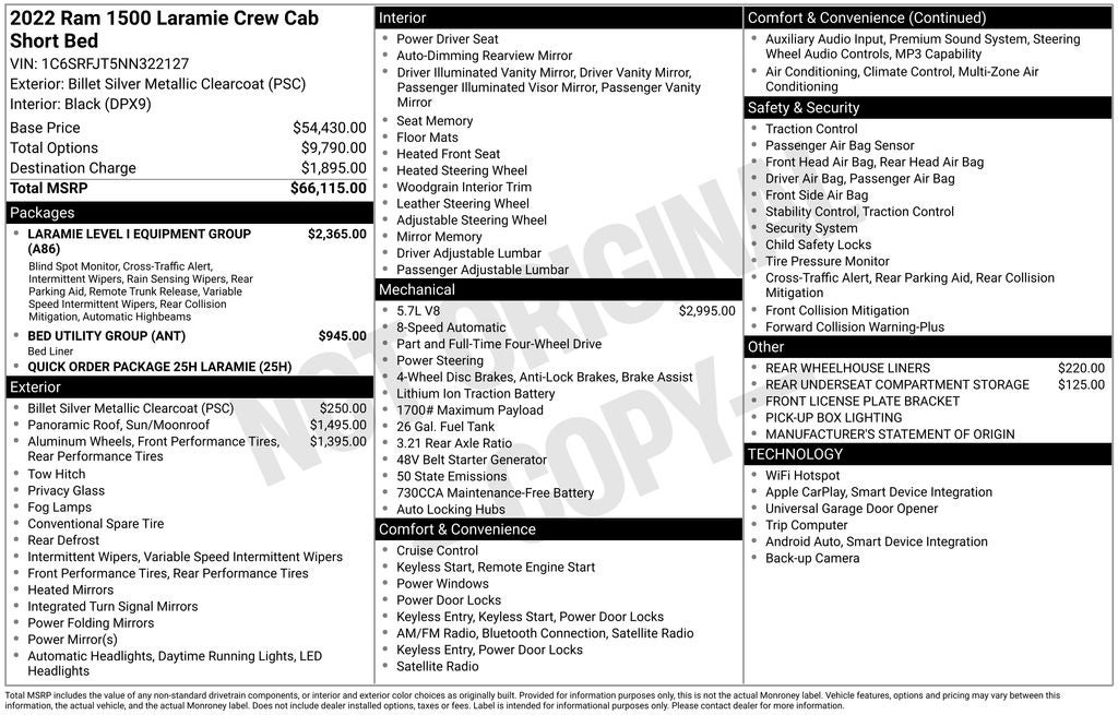 2022 RAM 1500 Laramie Crew Cab 4x4 5'7' Box