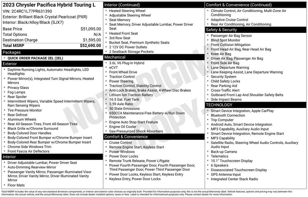 2023 Chrysler Pacifica Hybrid Touring L