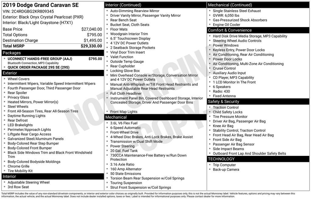 2019 Dodge Grand Caravan SE