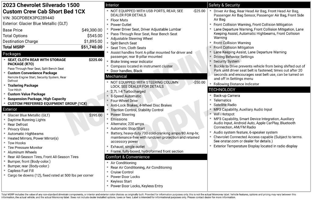 2023 Chevrolet Silverado 1500 4WD Crew Cab Short Bed Custom