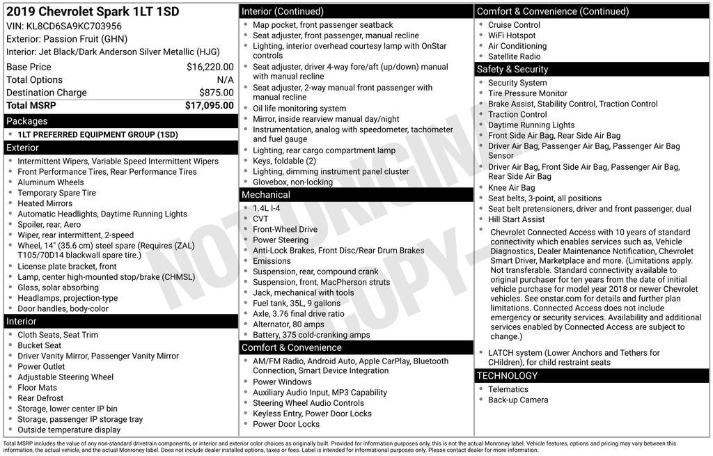 2019 Chevrolet Spark 1LT CVT