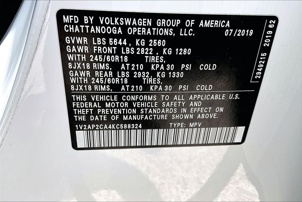 2019 Volkswagen Atlas 2.0T S