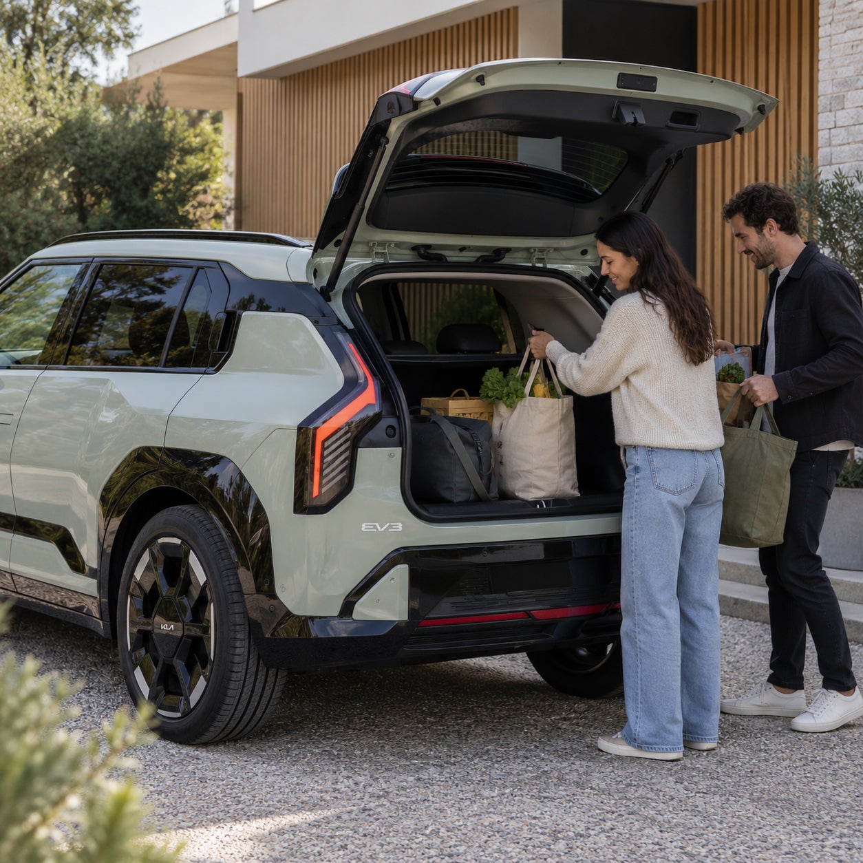 Kia EV3 lifestyle image showing everyday cargo use