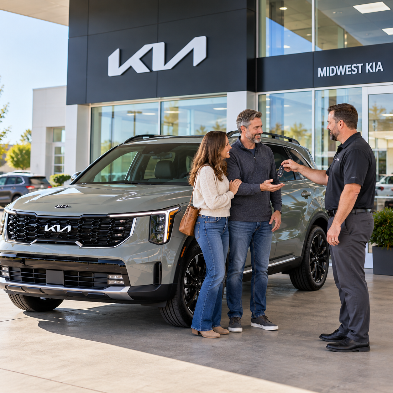 Customer taking delivery of a Kia Sorento at Midwest Kia in Wichita