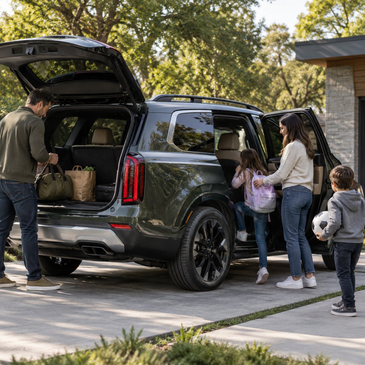 Family loading a Kia Telluride for everyday travel