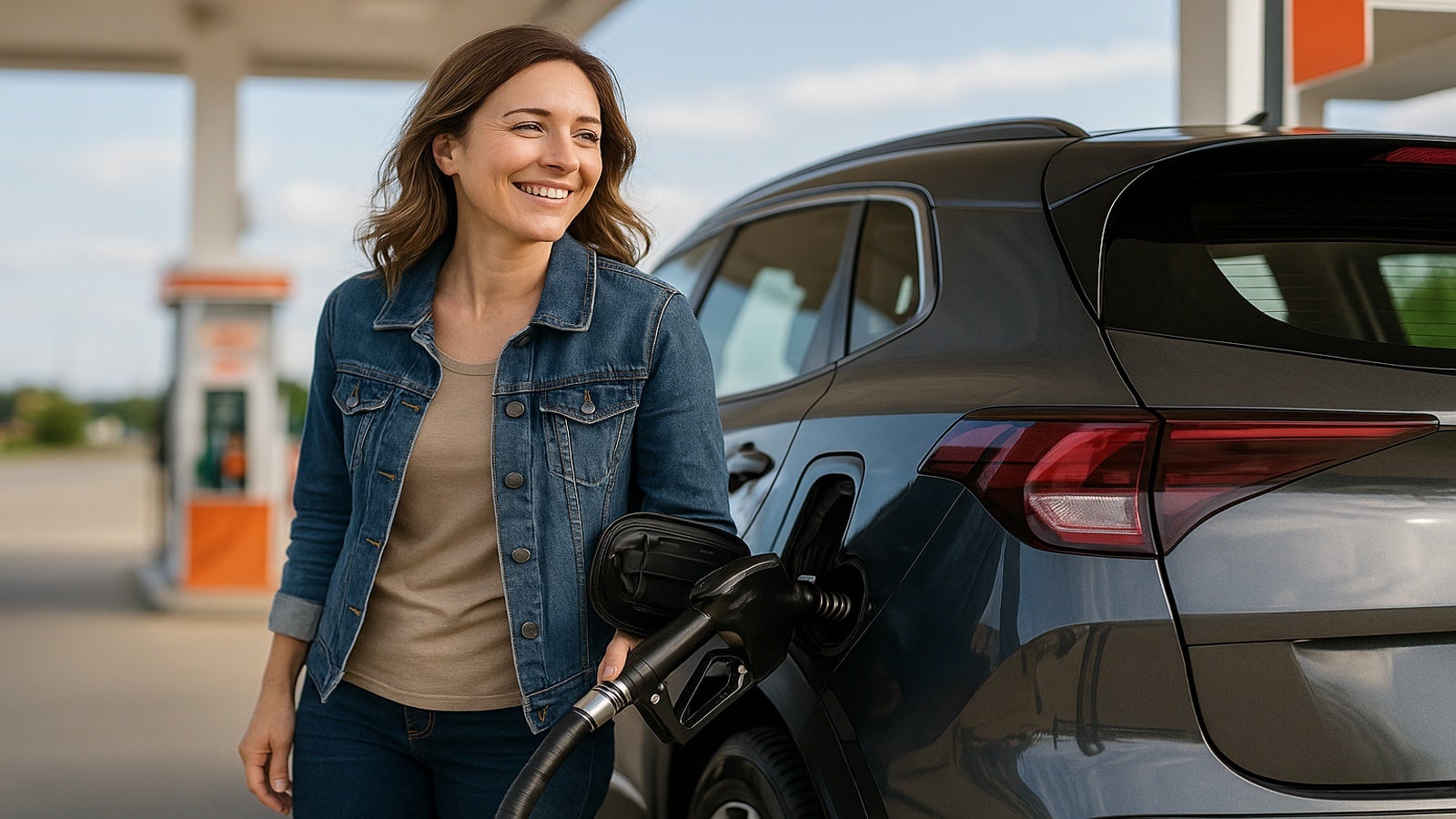 Kia owner smiling at the gas pump thanks to better MPG